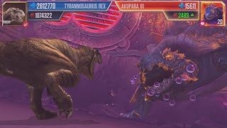 T-REX LEVEL 999 vs AKUPARA 81 | Jurassic World: The Game