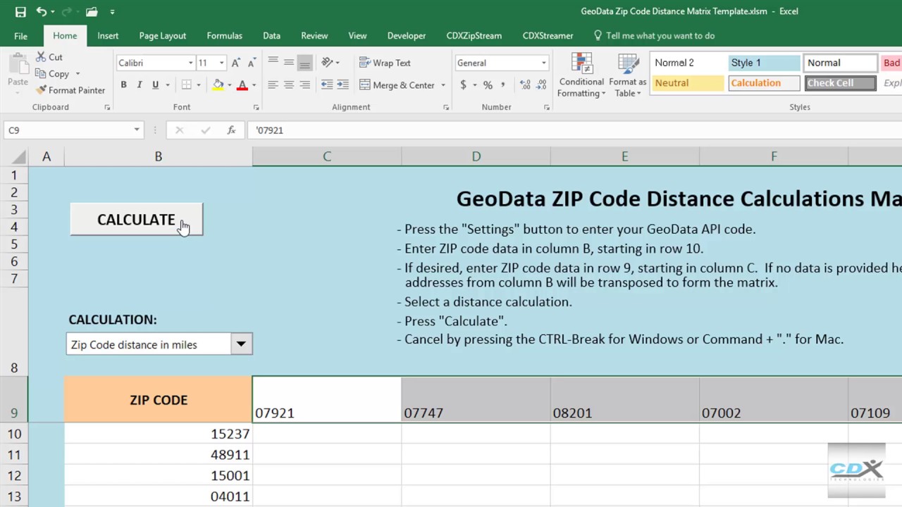 Calculate ZIP Code Distances In Excel - YouTube