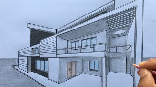 How to Draw using Two-Point Perspective: Draw a House Step by Step