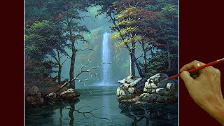 Acrylic Landscape Painting in Time-lapse / Waterfalls in the Forest / JMLisondra