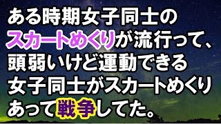 【スカッとする話】　ある時期女子同士のスカートめくりが流行って、頭弱いけど運動できる女子同士がスカートめくりあって戦争してた。　【スカッと侍】