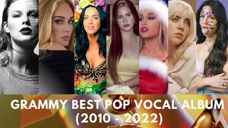 GRAMMY BEST POP VOCAL ALBUM WINNERS AND NOMINEES (2010 - 2022)