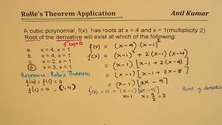 Rolle's Theorem Application Find the root of derivative if polynomial has roots at 1(order 2) and 4