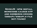 NodeJS : npm install mongoose causes gyp and kerberos errors (gssapi/gssapi.h file not found)