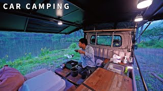 [Car camping in heavy rain] Record-breaking downpour. Car camping in a light truck tentRakuhoro Camp