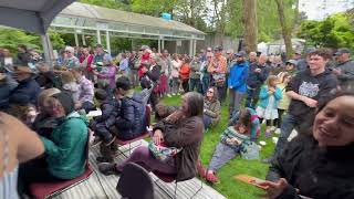 The Geoducks leading a jam at the 2024 Northwest Folklife Festival.