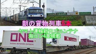 JR貨物 2023/06/14 朝の貨物列車5本 ヤマト新ロゴコンテナ 1071レに海コン4基 東海道本線