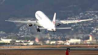 4K 強風の大阪伊丹空港 横風離陸する旅客機 20/1/8春嵐  Osaka  Airport  Airliners taking  off against strong cross wind