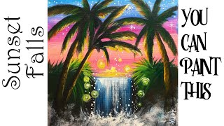 Easy Sunset Waterfall Acrylic painting step by step LIVE 🔴 | TheArtSherpa