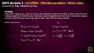 CE REVIEW - WEEK 2 | ALGEBRA | WORDED PROBLEM | WORK-RATES