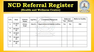 How to Maintain NCD Referral Register | Referral Register Format | Health and Wellness Centre | CHO