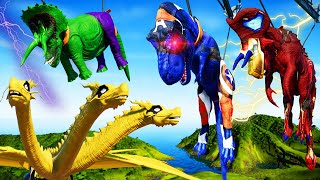 Nasutoceratops Vs Captain America T-Rex,Spiderman Dinosaurs Fighting 🌍 Jurassic World Evolution