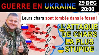 29 Dec : Embarrassant. Des chars russes se renversent et tombent dans un fossé pendant l’attaque.