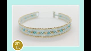 Handmade beaded bracelet - Peyote technique / turquoise, teal and golden miyuki beads #13-4