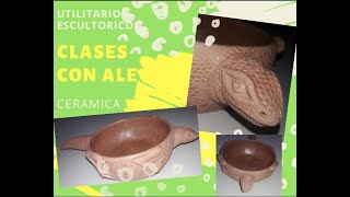 Cerámica artesanal. Utilitario escultórico: sarten lagarto.