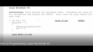 JAVA - Lesson #52 - Intro to Programming Loops Worksheet #2