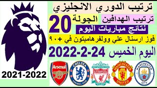 ترتيب الدوري الإنجليزي وترتيب الهدافين اليوم الخميس 24-2-2022 مؤجلات الجولة 20 - فوز ارسنال