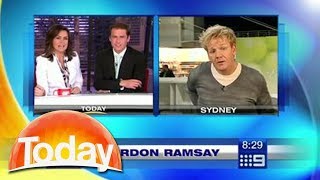 Gordon Ramsay walks out of live interview - "Can you stop f***ing around"