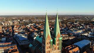 Lübeck Clear Day Flight over Churches 4K