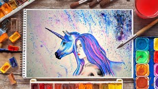 Unicorn painting ideas, how to paint unicorn, beautiful girl Painting, easy art, Daily Art, #Youtube