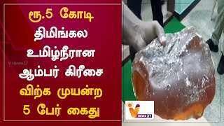 ரூ.5 கோடி திமிங்கல உமிழ்நீரான ஆம்பர் கிரீசை விற்க முயன்ற 5 பேர் கைது