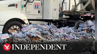 Coors Light beer cans cover highway in Florida after lorry crash