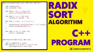 Radix Sort Sorting Algorithm (C++ Program) | Part - 3 | Sorting Algorithms - DSA