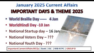 Important Days \u0026 Theme January 2025 Current Affairs | Current affairs | Bank | SSC | RRB NTPC