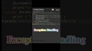 Use Try.. Except Block For Exception Handling #coding #pythoncoding #shorts #youtubeshorts