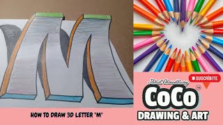 Drawing 3D Letter M with charcoal pencil. How to draw letter M. • Artistic drawing with  Coco Art.
