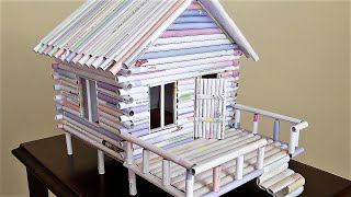 Atık Kağıttan Dağ Evi Yapımı -  How to Make House From Waste Paper - DIY Mini Log Cabin