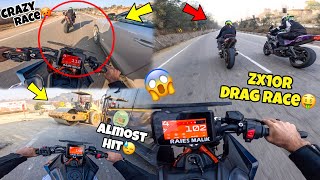 Crazy Race Between Two Zx10R😤|| Tyre Blast hogayaa😨|| I Almost crashed my Bike😢