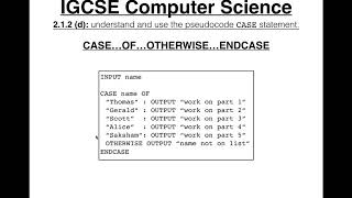 Pseudocode CASE Statement - IGCSE Computer Science Tutorial