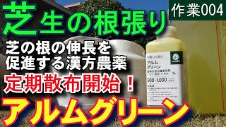 芝の根を強くするアルムグリーン 定期散布はじめました　芝活2021作業004