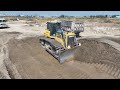 part2 sand filling land with epic efficiency bulldozer shantui pouring dongfeng truck delivery