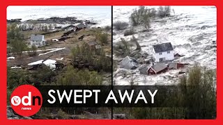 Man Watches as Landslide Sweeps Home into the Sea in Norway