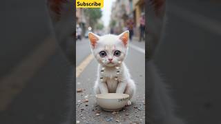 The Heartwarming Story of a Cute White Cat: From Begging to Happiness #shorts #cat #animals #viral