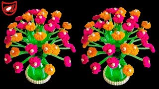 How to make Woolen Flower Guldasta | DIY Easy flower Vase Craft Idea from Plastic Bottle