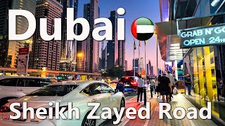 Dubai Main Road Sheikh Zayed Road Night Walk 4K🇦🇪