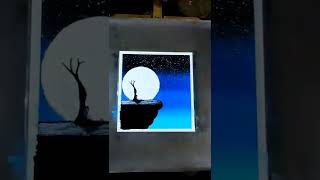 Drawing with oil pastel colours/Moon light night scenery drawing #shorts