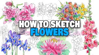 How To Sketch FLOWERS For Beginners | Great Line Work Exercise!