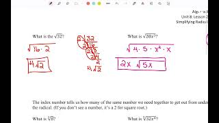 A2: U8: L2: Simplifying Radicals