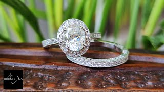 Vintage Moissanite Engagement Ring Set, Oval Moissanite Halo Wedding Ring Set, Art Deco Bridal Set