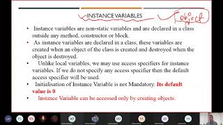 OBJECT ORIENTED PROGRAMMING USING JAVA - VARIABLES(LOCAL, STATIC, INSTANCE), METHODS