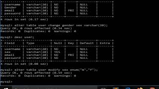 Alter table commands with mysql commandline client