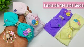 Laço Folha de Meia de Seda na faixinha de bebê. Dicas para iniciantes 🎀