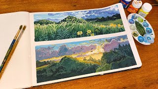 Studio GHIBLI Landscape painting with Acrylics🌼🌿 / My neighbour Tororo / Paint with me🖌️