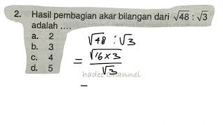 hasil pembagian akar bilangan dari akar 48 dibagi akar 3 adalah