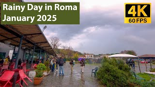 Rainy Rome Walking in unknown neighborhood Garbatella e showing Campo Buario - 4K ULTRA HD 60 FPS