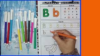 writing practice alphabets, b writing and colors drawing, d for words list, alphabets learning abc